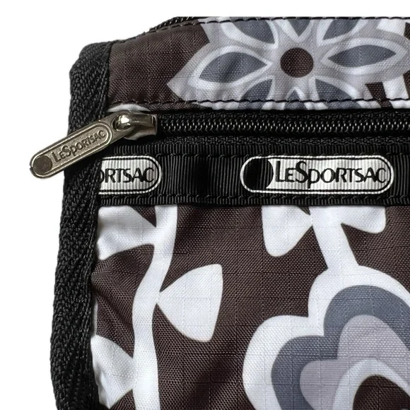 leSportsac Cosmetic Bag Hawaii Zippered Pouch Floral Black White Gray - Picture 5 of 17